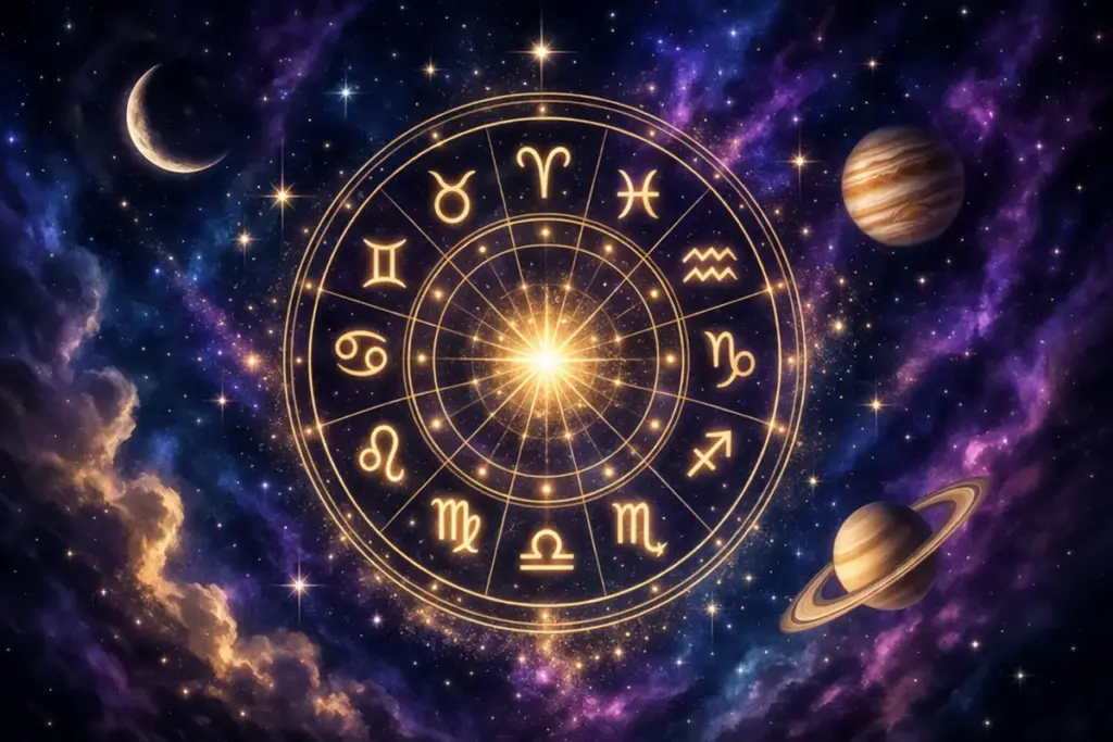 Ruota zodiacale nel cielo stellato